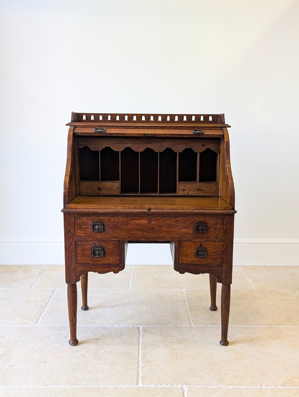 Antique Late Victorian Oak Roll Top Writing Desk c.1890 View VI