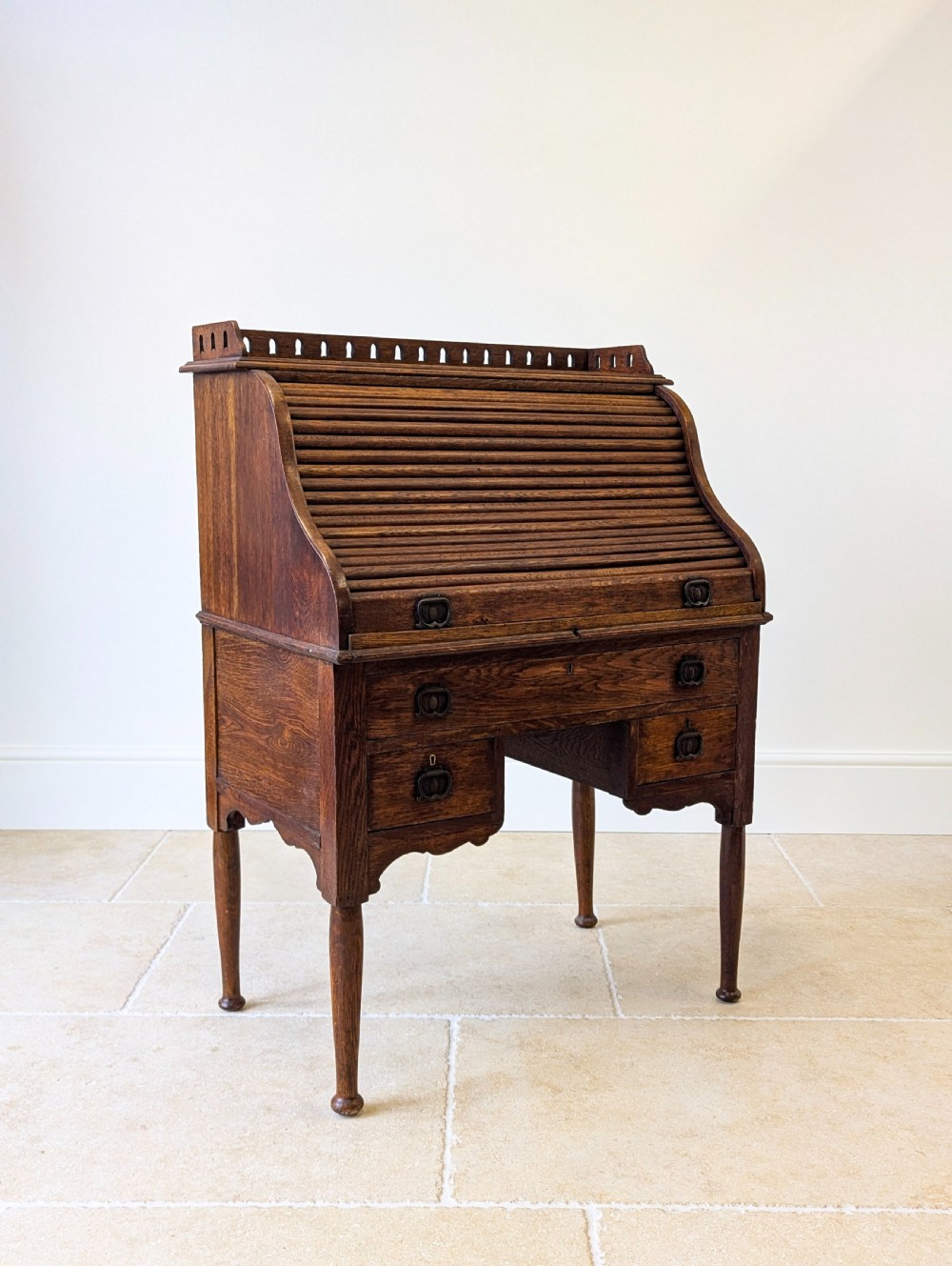 Antique Late Victorian Oak Roll Top Writing Desk c.1890 View VIII