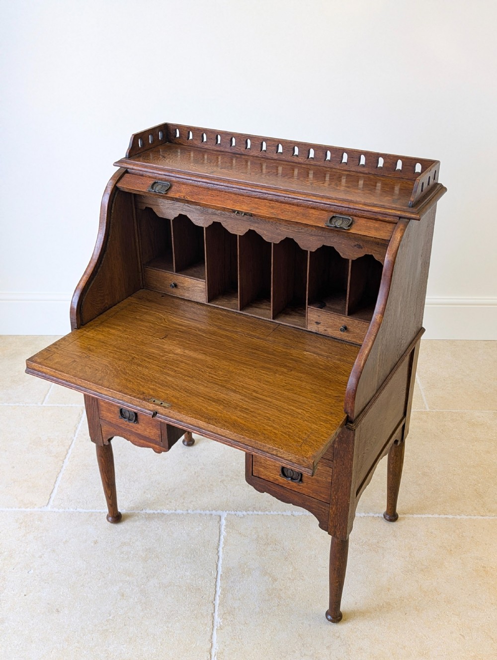 Antique Late Victorian Oak Roll Top Writing Desk c.1890 View IX