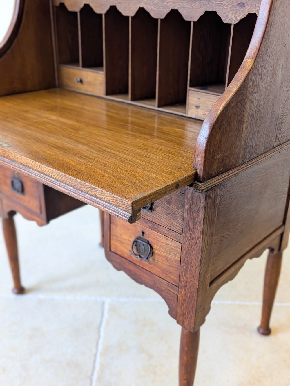 Antique Late Victorian Oak Roll Top Writing Desk c.1890 View X