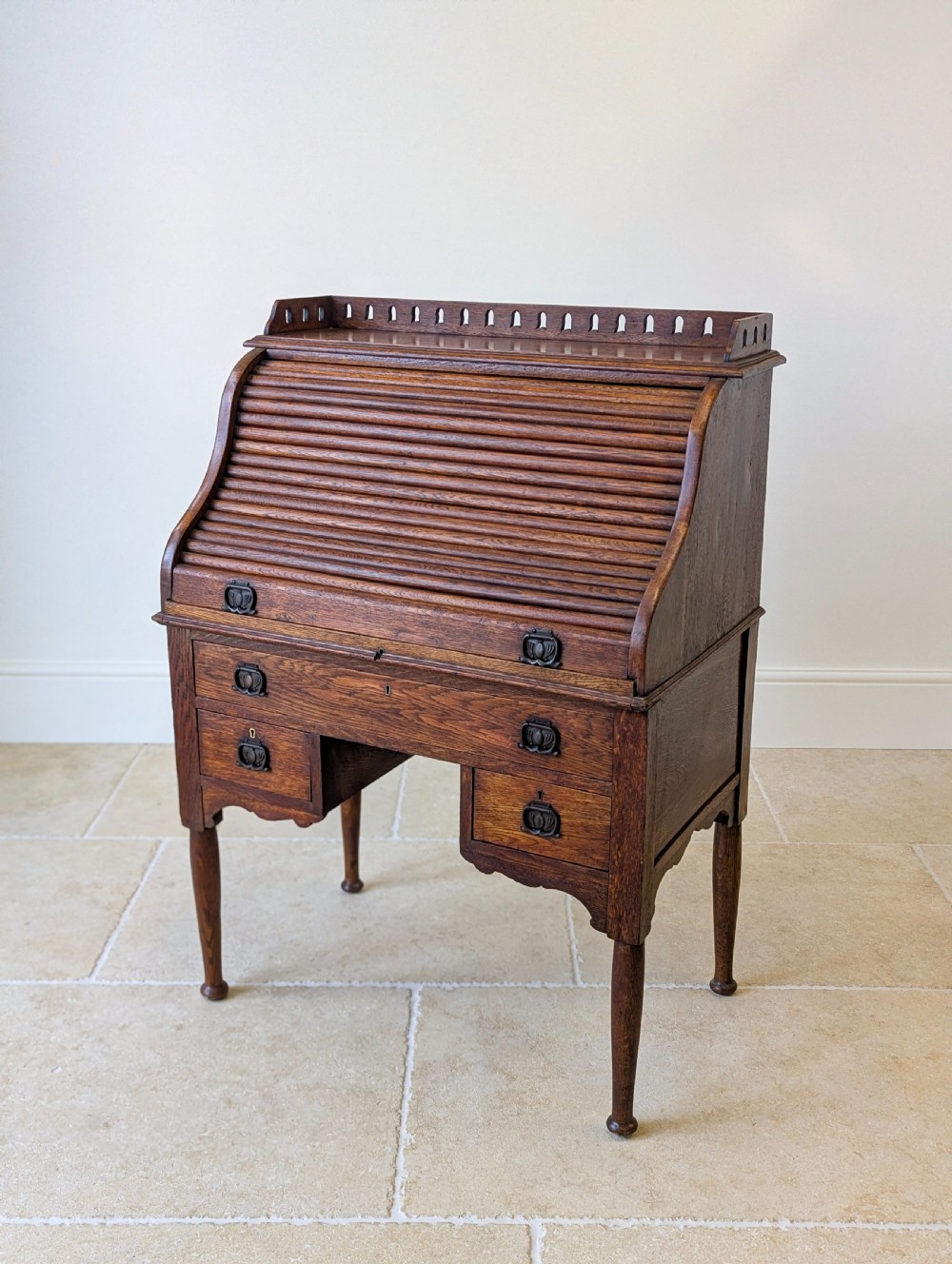 Antique Late Victorian Oak Roll Top Writing Desk c.1890 View XVII