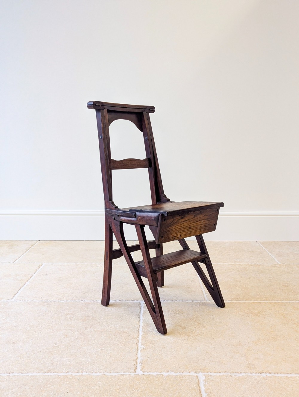 Antique Victorian Oak Arts and Crafts Metamorphic Library Chair / Steps c.1895 View IV