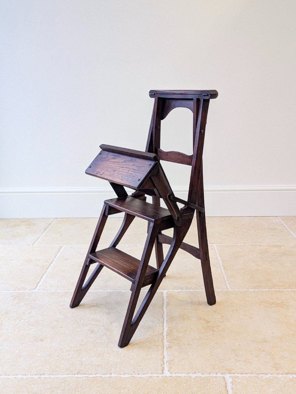 Antique Victorian Oak Arts and Crafts Metamorphic Library Chair / Steps c.1895 View V