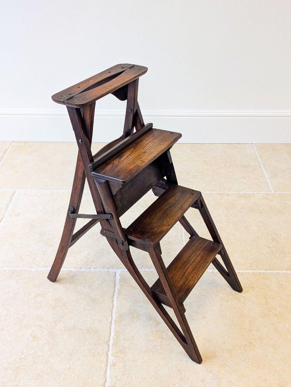 Antique Victorian Oak Arts and Crafts Metamorphic Library Chair / Steps c.1895 View VI