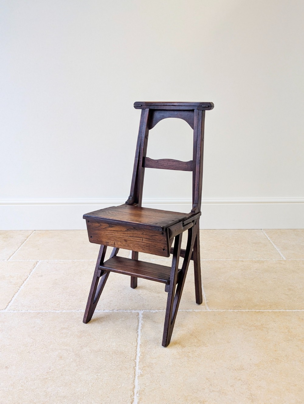 Antique Victorian Oak Arts and Crafts Metamorphic Library Chair / Steps c.1895 View VII