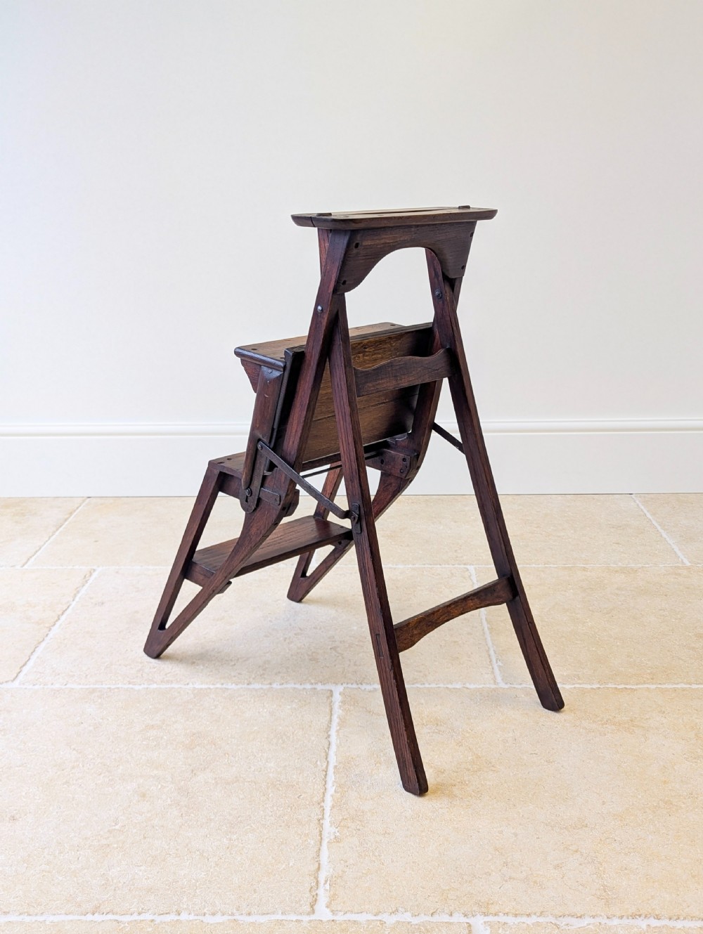 Antique Victorian Oak Arts and Crafts Metamorphic Library Chair / Steps c.1895 View VIII