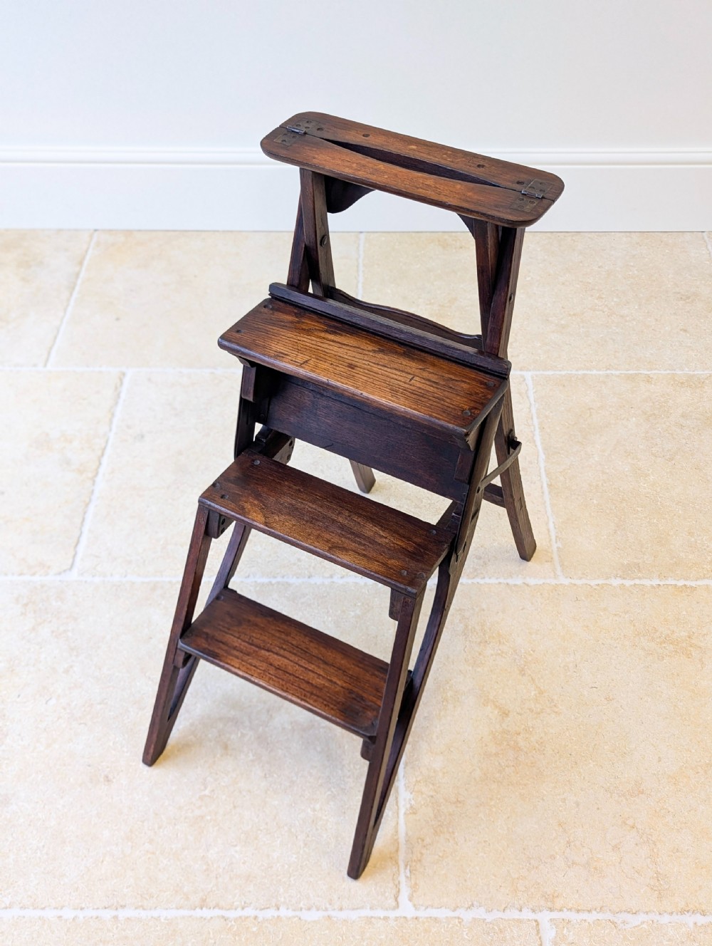 Antique Victorian Oak Arts and Crafts Metamorphic Library Chair / Steps c.1895 View IX