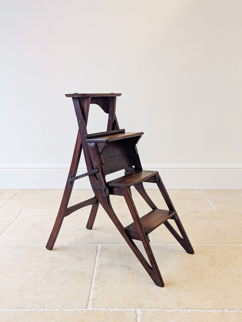Antique Victorian Oak Arts and Crafts Metamorphic Library Chair / Steps c.1895 View XI