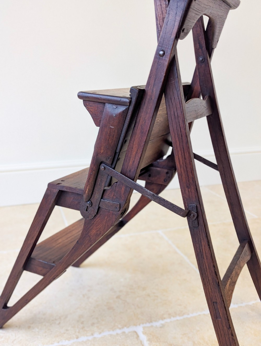 Antique Victorian Oak Arts and Crafts Metamorphic Library Chair / Steps c.1895 View XII
