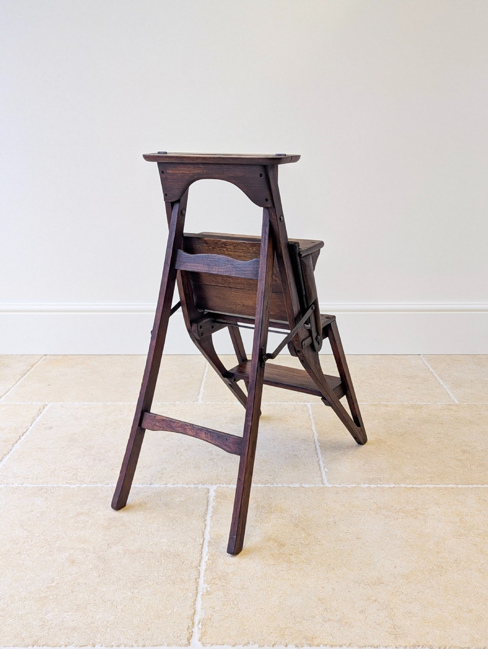 Antique Victorian Oak Arts and Crafts Metamorphic Library Chair / Steps c.1895 View XV