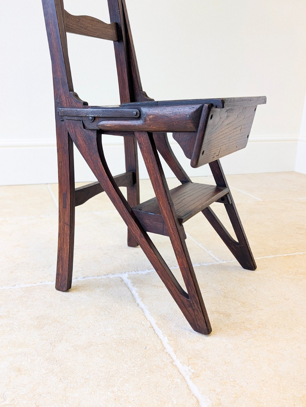 Antique Victorian Oak Arts and Crafts Metamorphic Library Chair / Steps c.1895 View XVIII