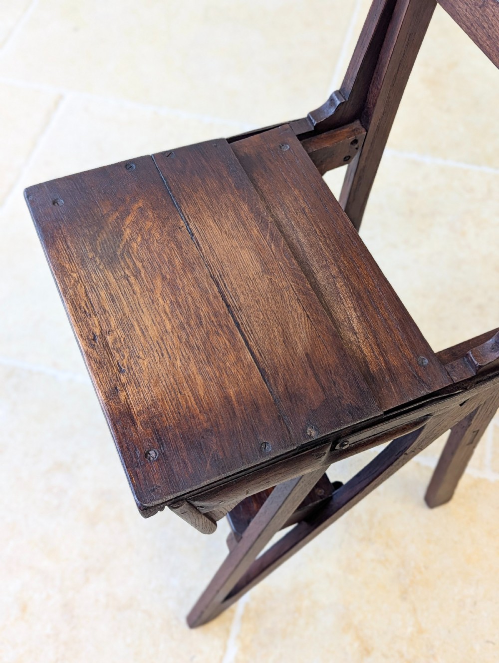 Antique Victorian Oak Arts and Crafts Metamorphic Library Chair / Steps c.1895 View XIX