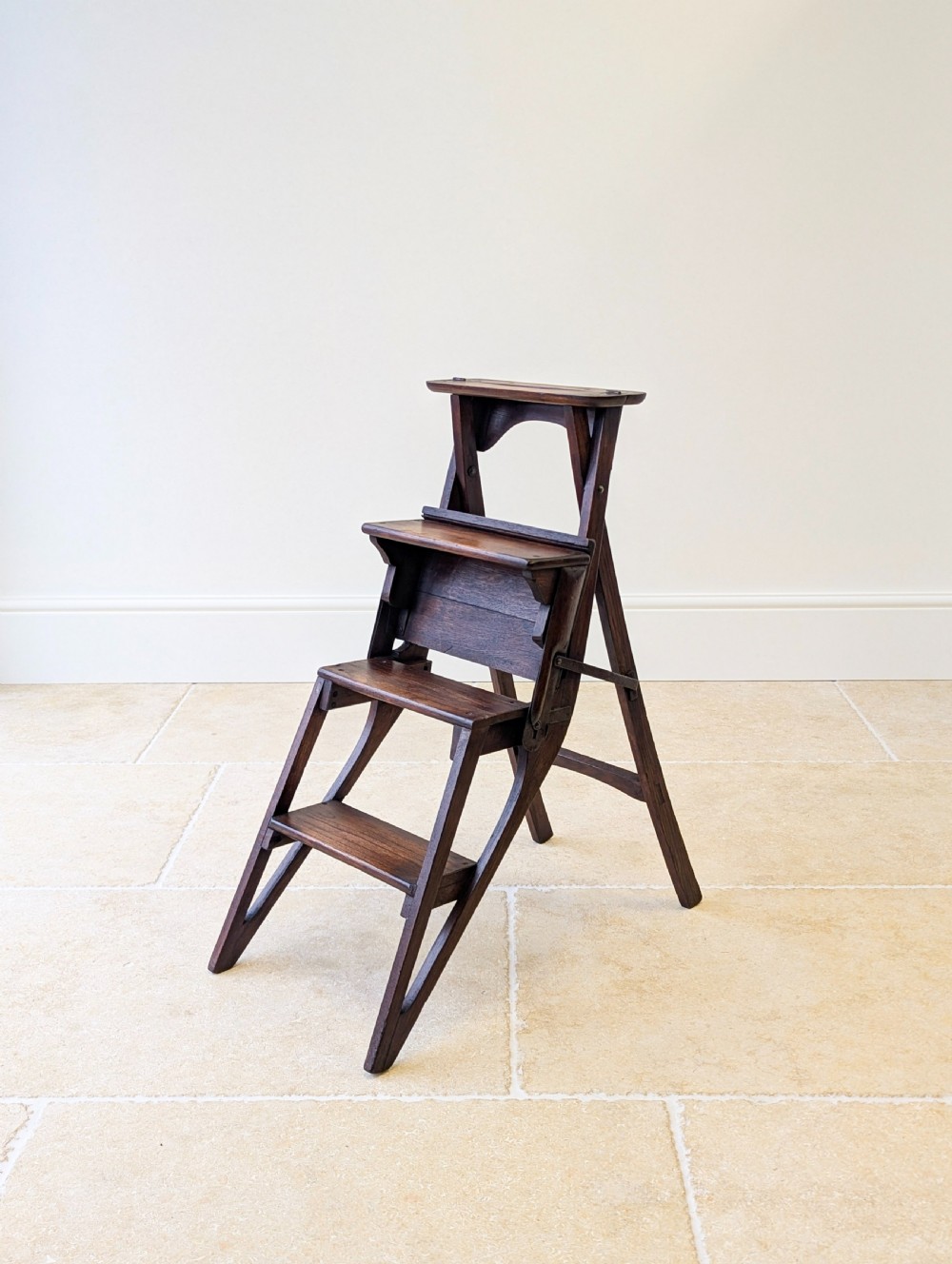 Antique Victorian Oak Arts and Crafts Metamorphic Library Chair / Steps c.1895 View XX