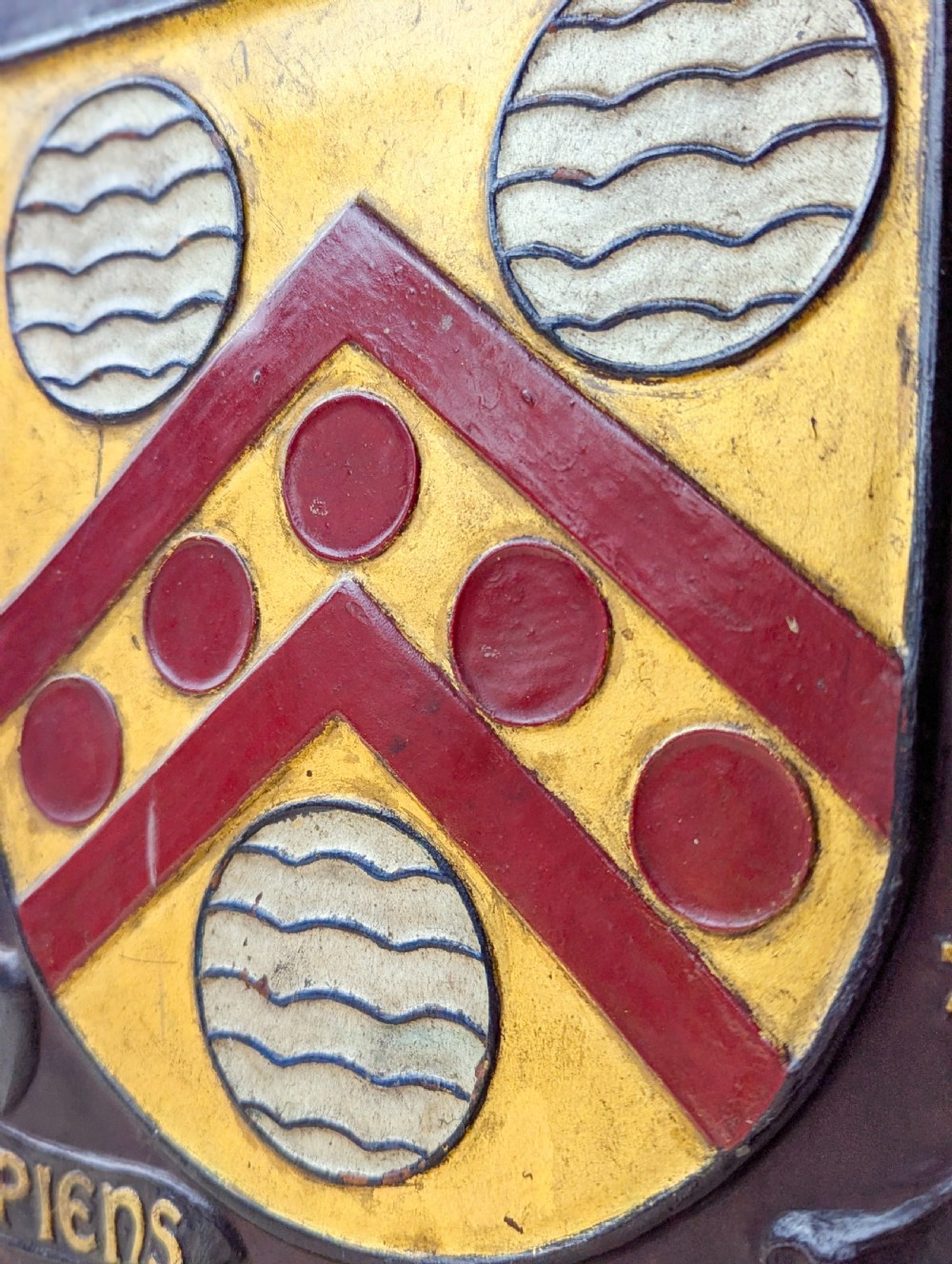 Antique Oak & Leather Malvern College Heraldic Fire Screen c.1920 View VI