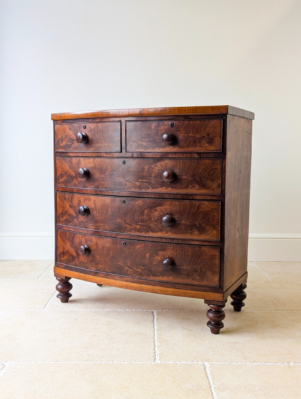Antique Victorian Mahogany Bow-Front Chest of Drawers c.1860 View IV