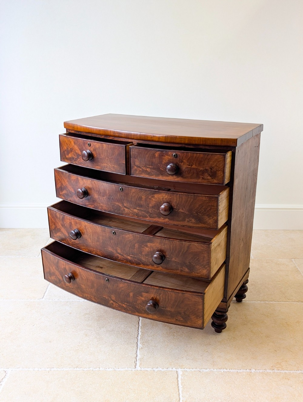 Antique Victorian Mahogany Bow-Front Chest of Drawers c.1860 View V