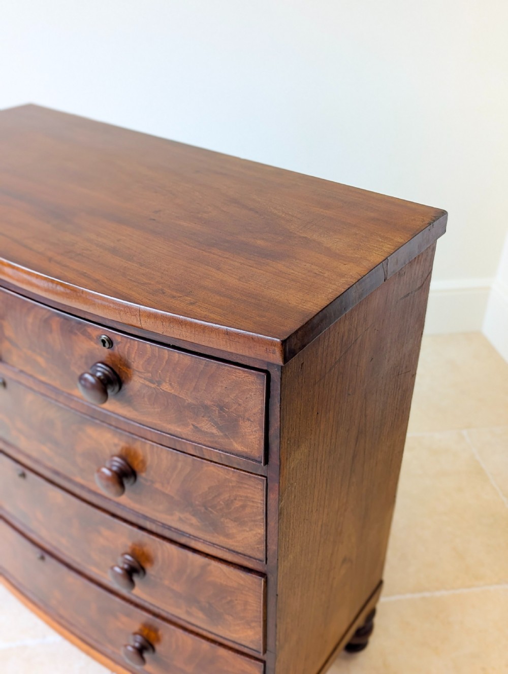 Antique Victorian Mahogany Bow-Front Chest of Drawers c.1860 View VII