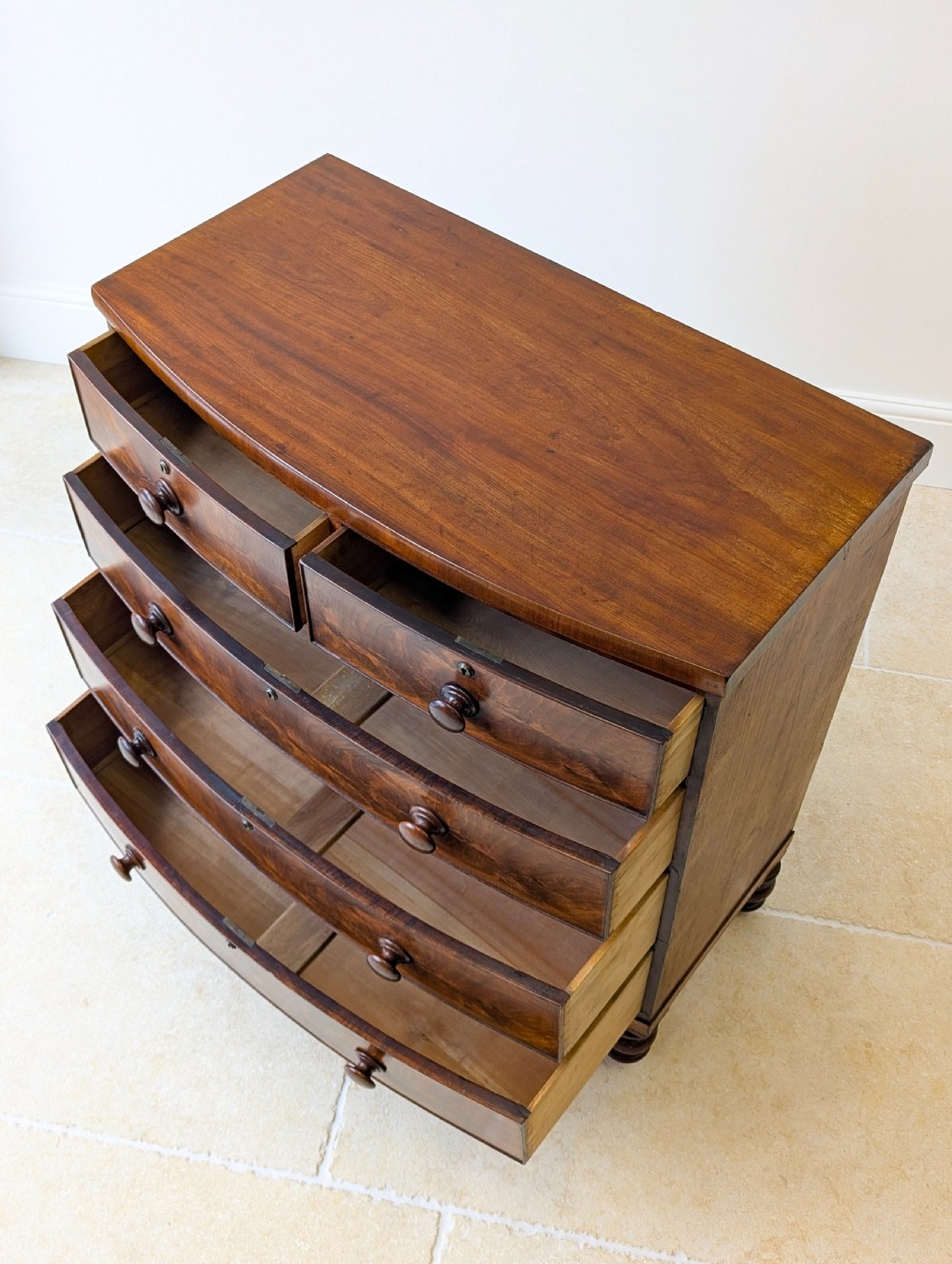 Antique Victorian Mahogany Bow-Front Chest of Drawers c.1860 View IX