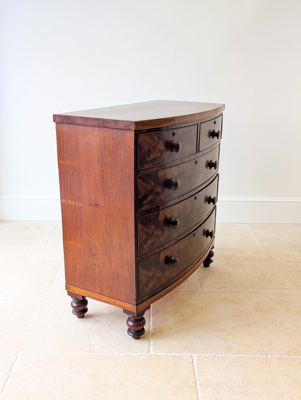 Antique Victorian Mahogany Bow-Front Chest of Drawers c.1860 View XI