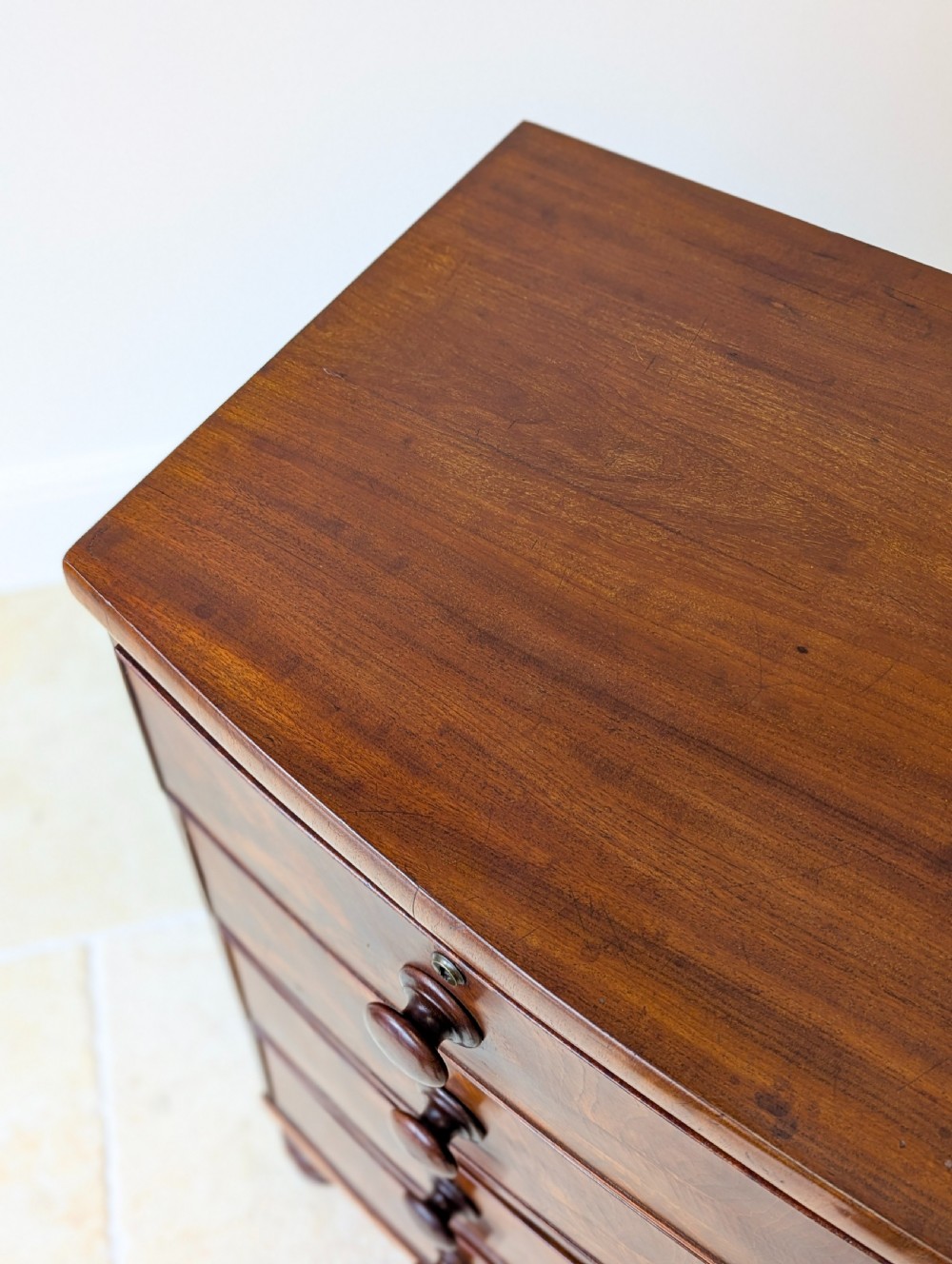 Antique Victorian Mahogany Bow-Front Chest of Drawers c.1860 View XII