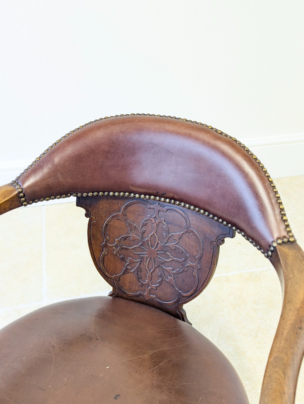 Antique Edwardian Mahogany Swivel Desk Chair c.1910 View XVII