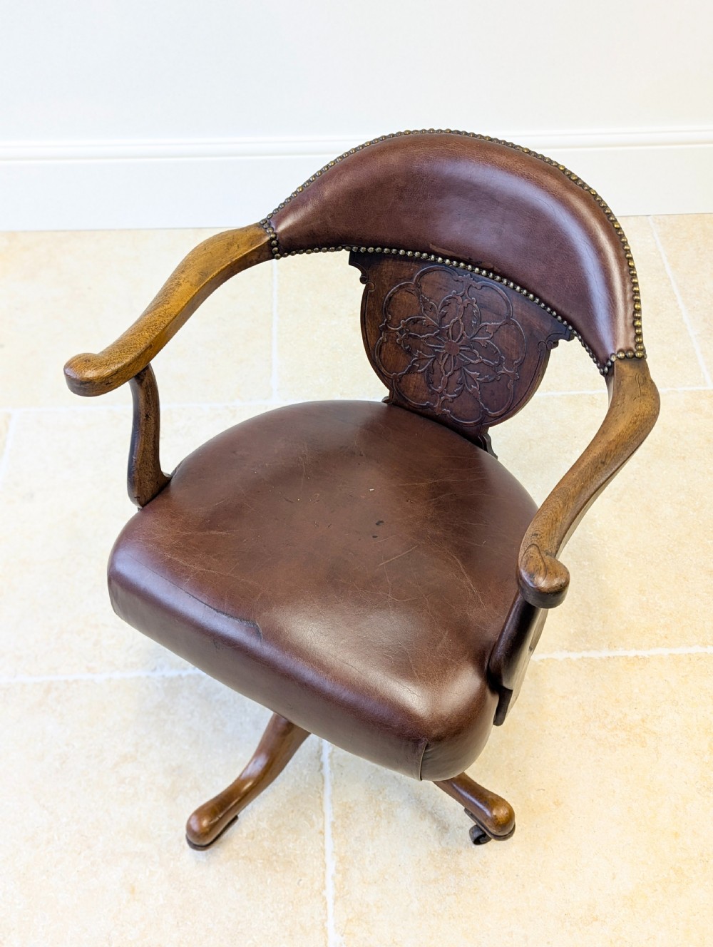Antique Edwardian Mahogany Swivel Desk Chair c.1910 View XIX