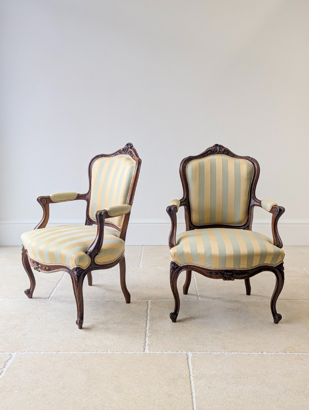 Pair of Antique Victorian Walnut Louis XV Style Open Armchairs c.1880 View IV