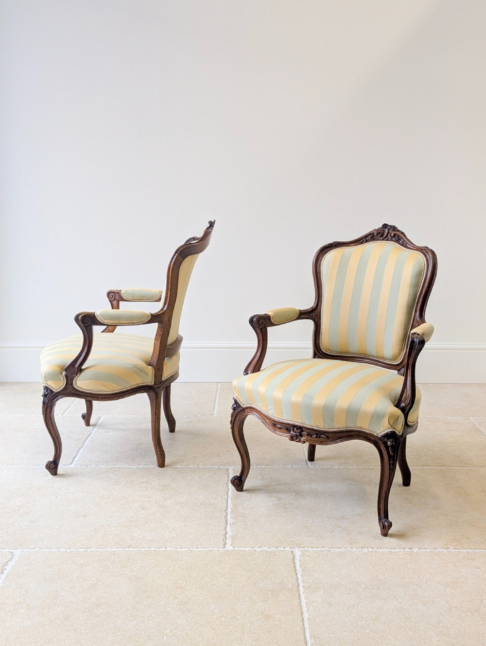 Pair of Antique Victorian Walnut Louis XV Style Open Armchairs c.1880 View VI