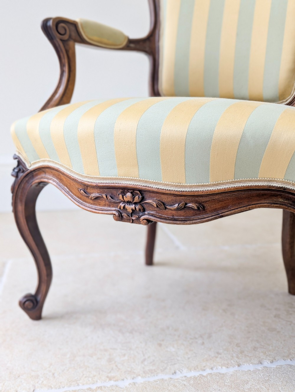 Pair of Antique Victorian Walnut Louis XV Style Open Armchairs c.1880 View XII