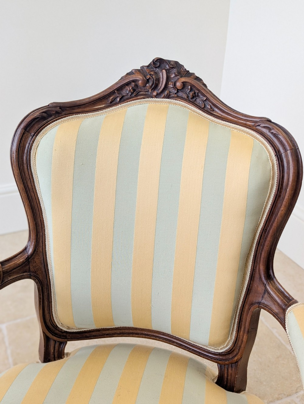 Pair of Antique Victorian Walnut Louis XV Style Open Armchairs c.1880 View XIII