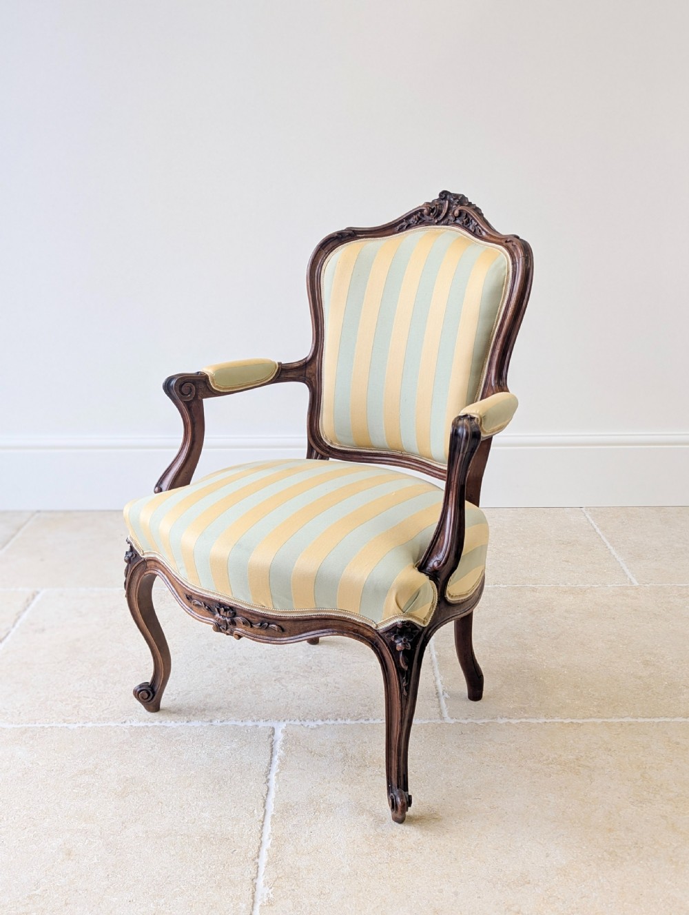 Pair of Antique Victorian Walnut Louis XV Style Open Armchairs c.1880 View XVI