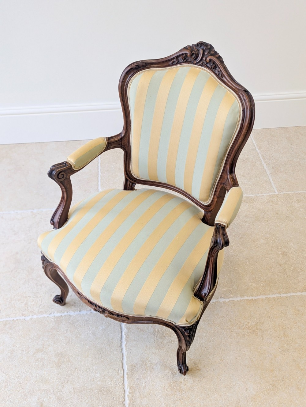 Pair of Antique Victorian Walnut Louis XV Style Open Armchairs c.1880 View XVII