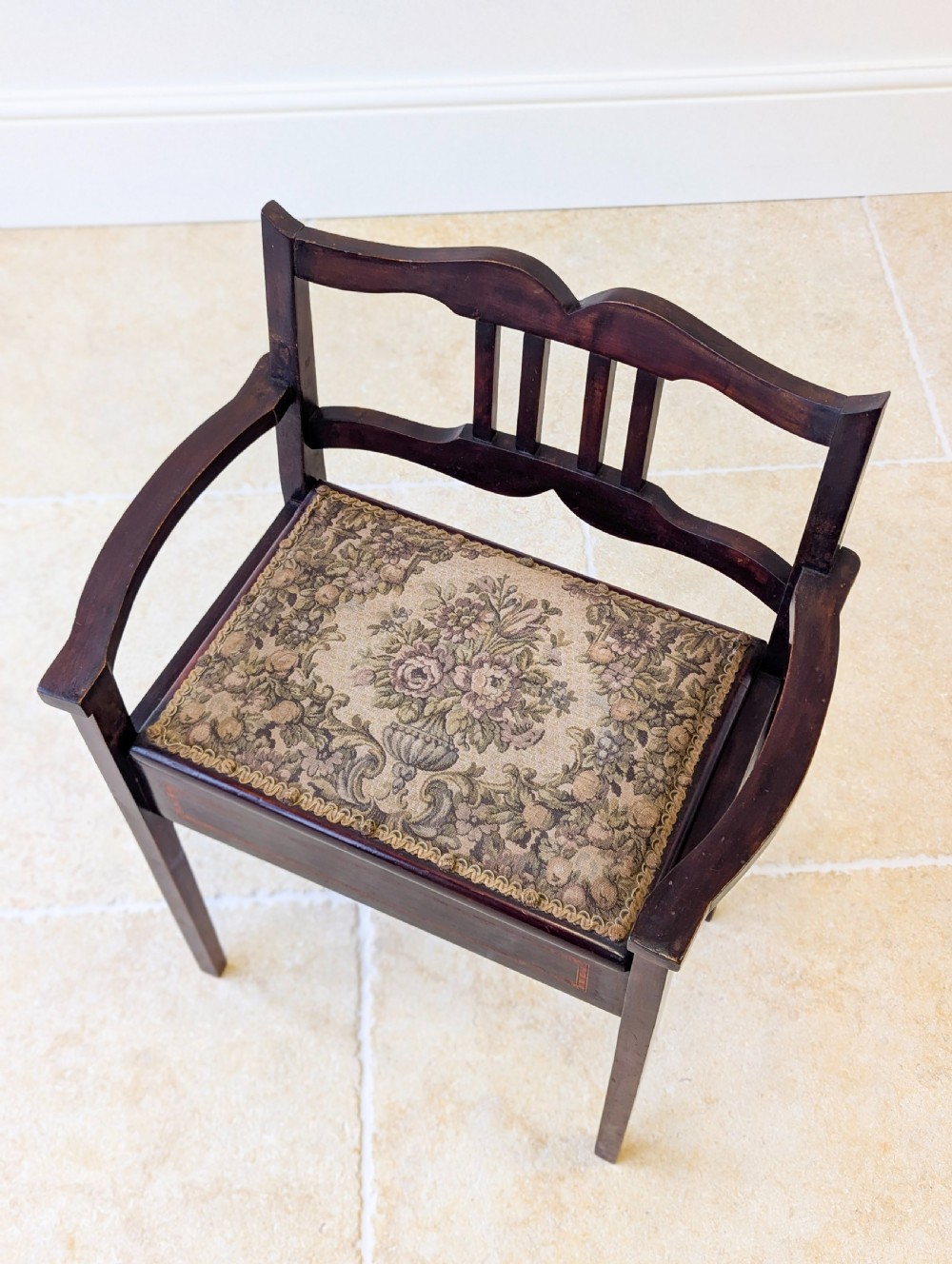 Antique Edwardian Mahogany Piano Stool with Storage c.1910 View II
