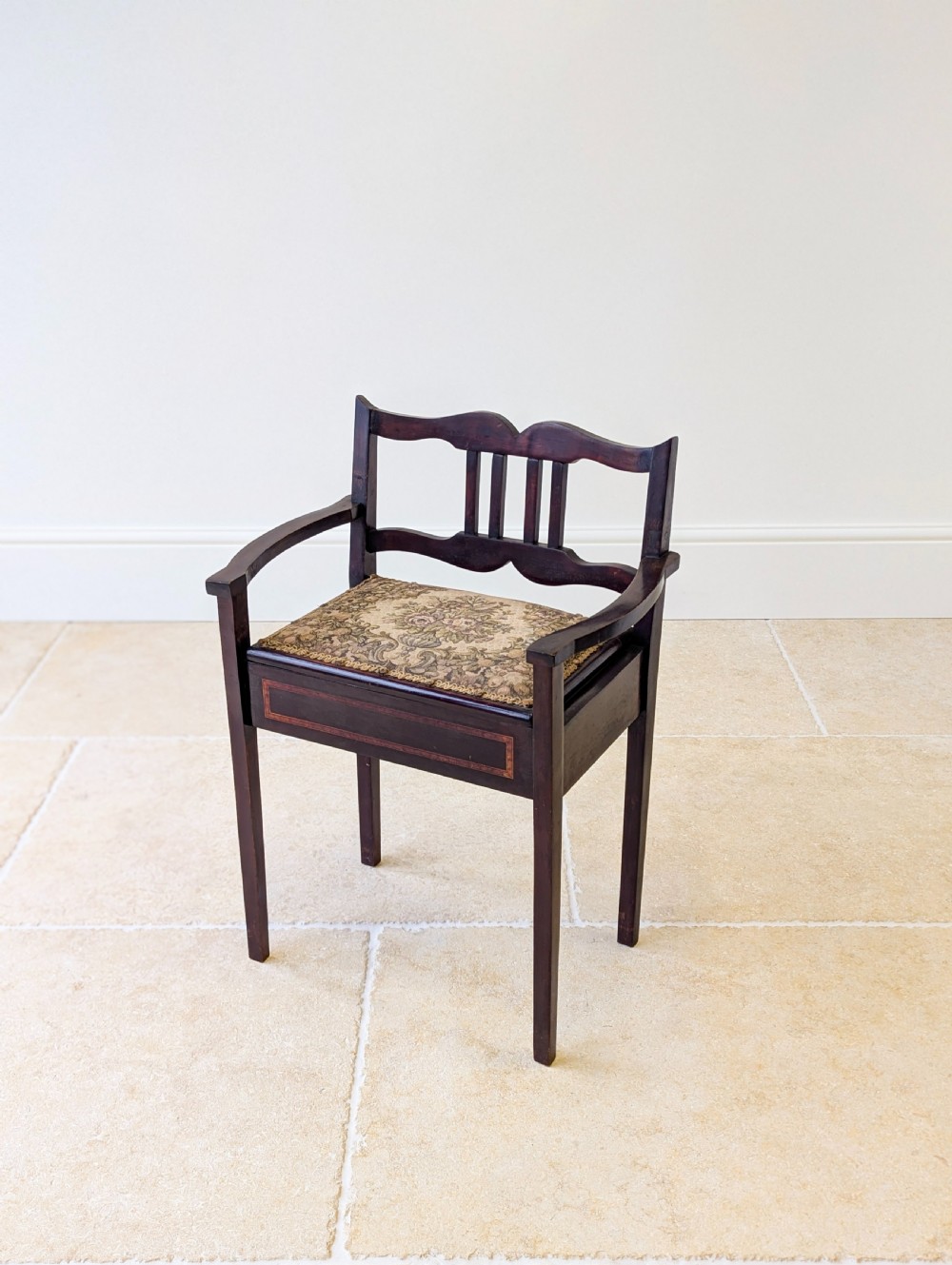 Antique Edwardian Mahogany Piano Stool with Storage c.1910 View III
