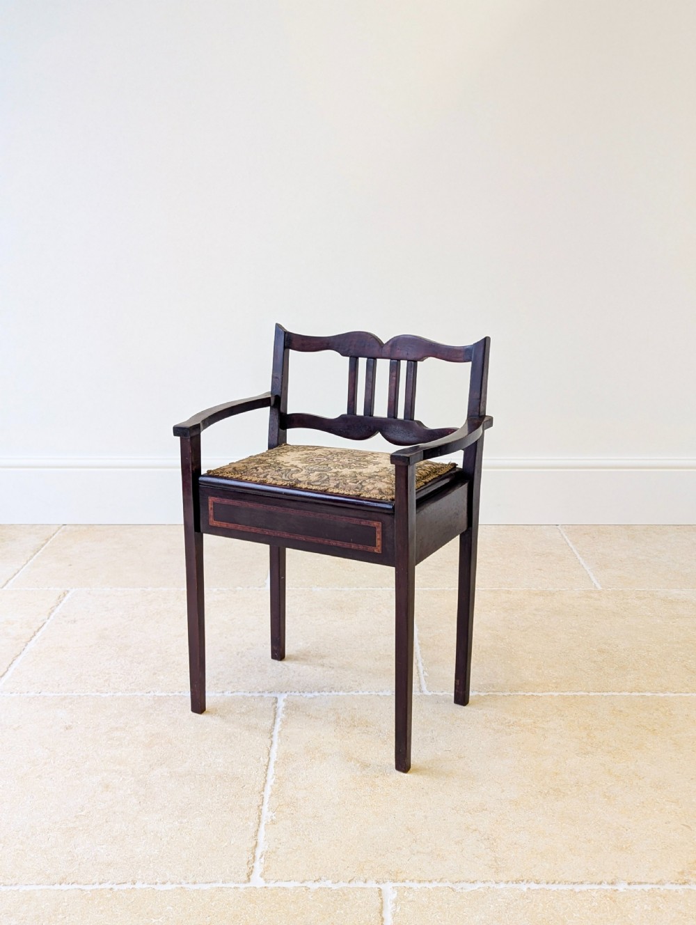 Antique Edwardian Mahogany Piano Stool with Storage c.1910 View IV