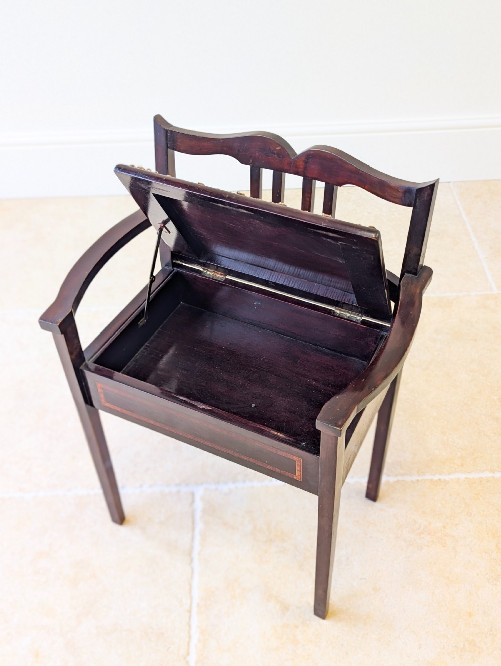 Antique Edwardian Mahogany Piano Stool with Storage c.1910 View V