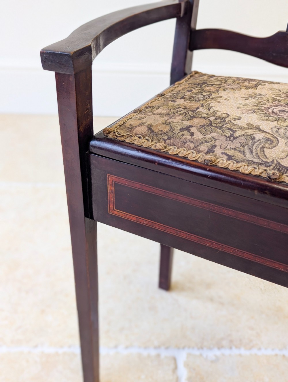 Antique Edwardian Mahogany Piano Stool with Storage c.1910 View IX