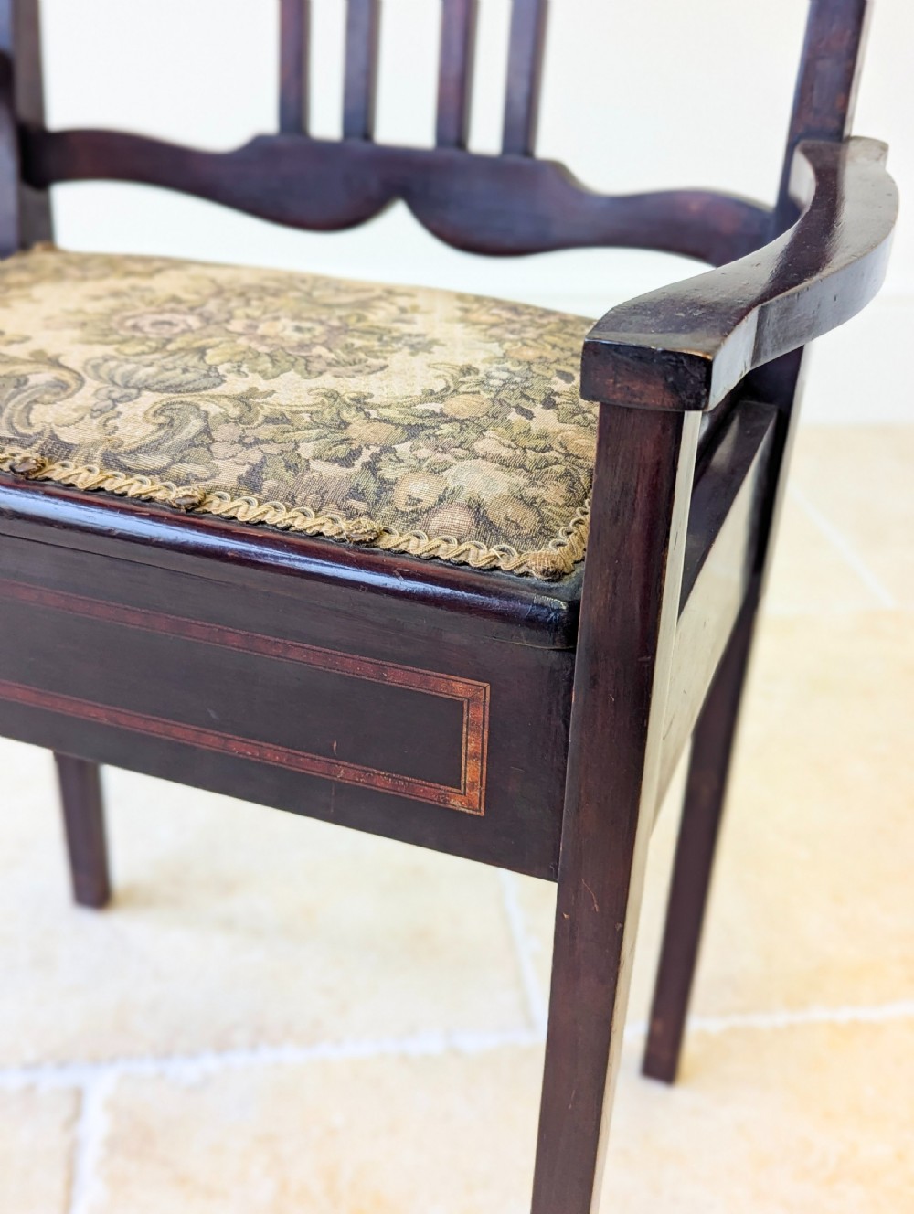 Antique Edwardian Mahogany Piano Stool with Storage c.1910 View X