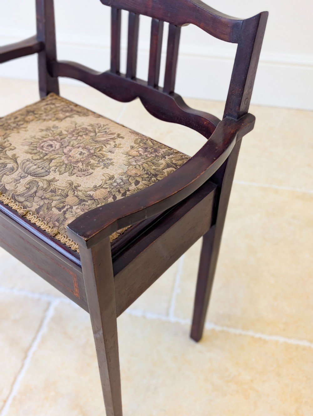 Antique Edwardian Mahogany Piano Stool with Storage c.1910 View XII