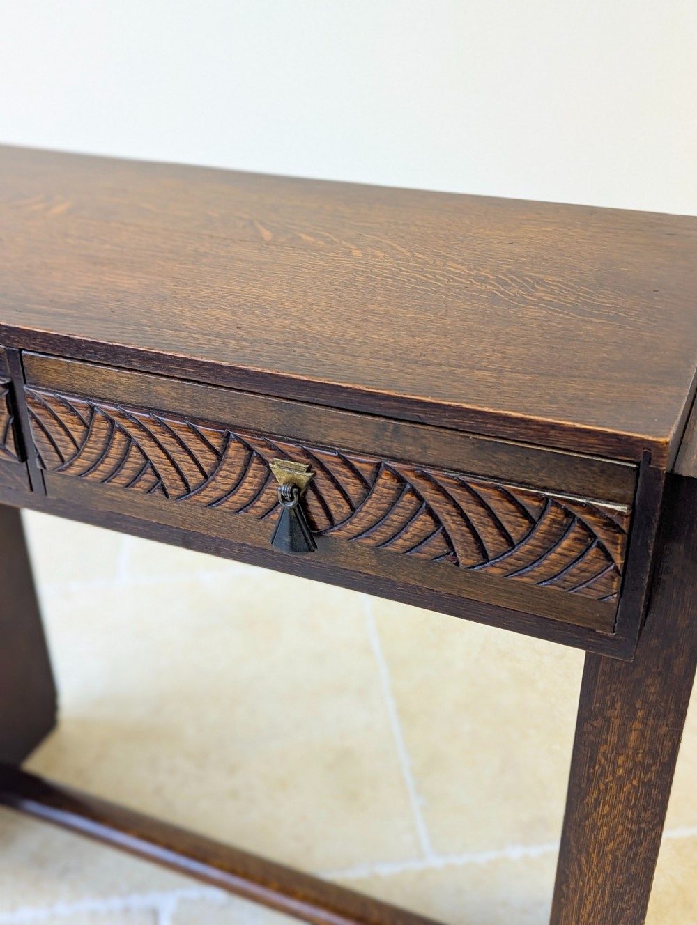 Antique Art Deco Oak Side Table c.1920 View X