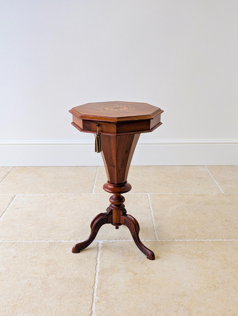 Antique Victorian Walnut Octagonal Sewing Table c.1860