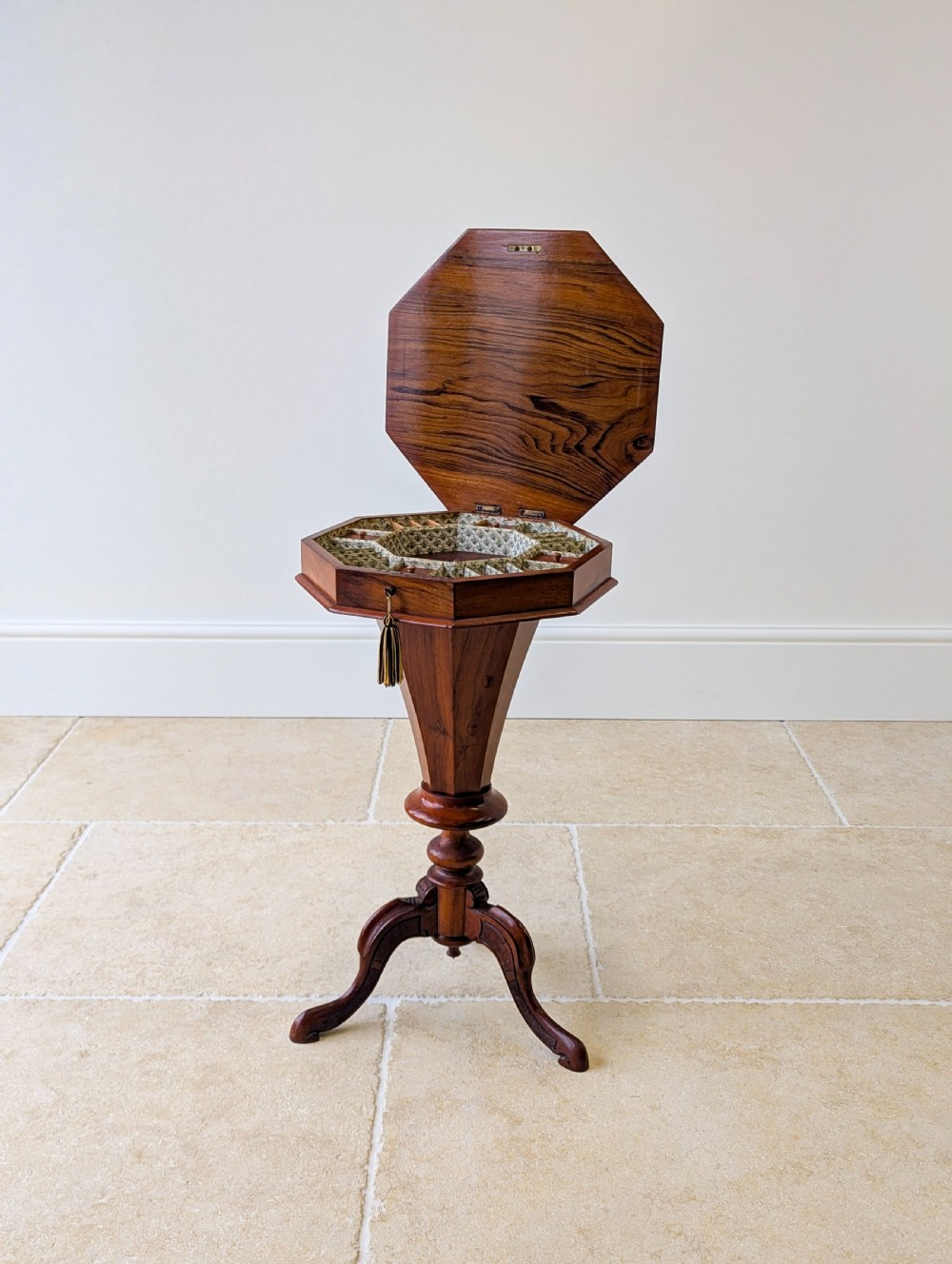 Antique Victorian Walnut Octagonal Sewing Table c.1860 View II