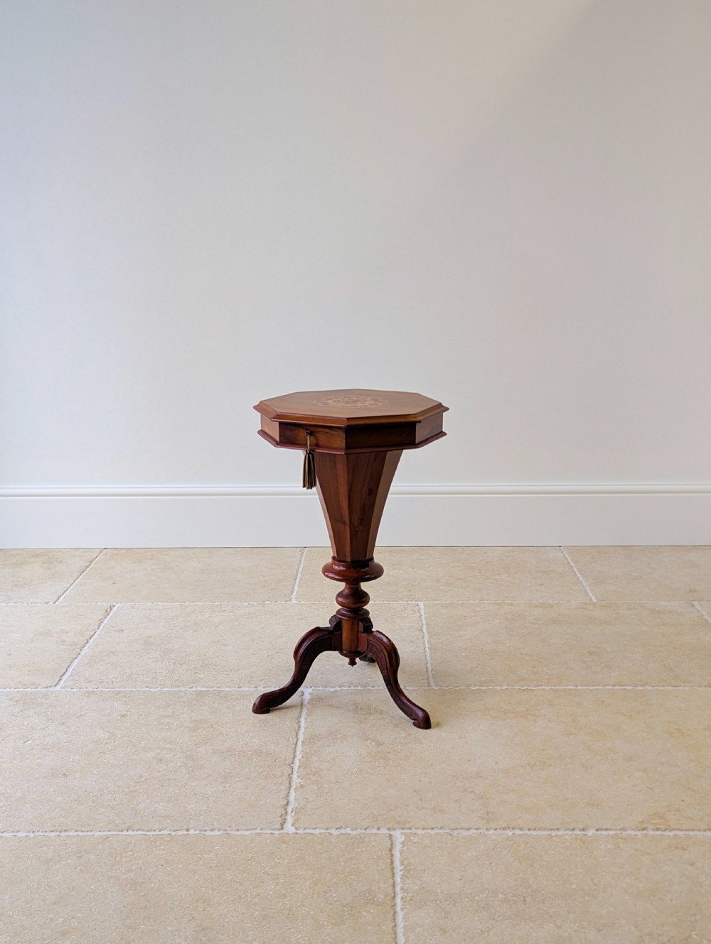 Antique Victorian Walnut Octagonal Sewing Table c.1860 View IV