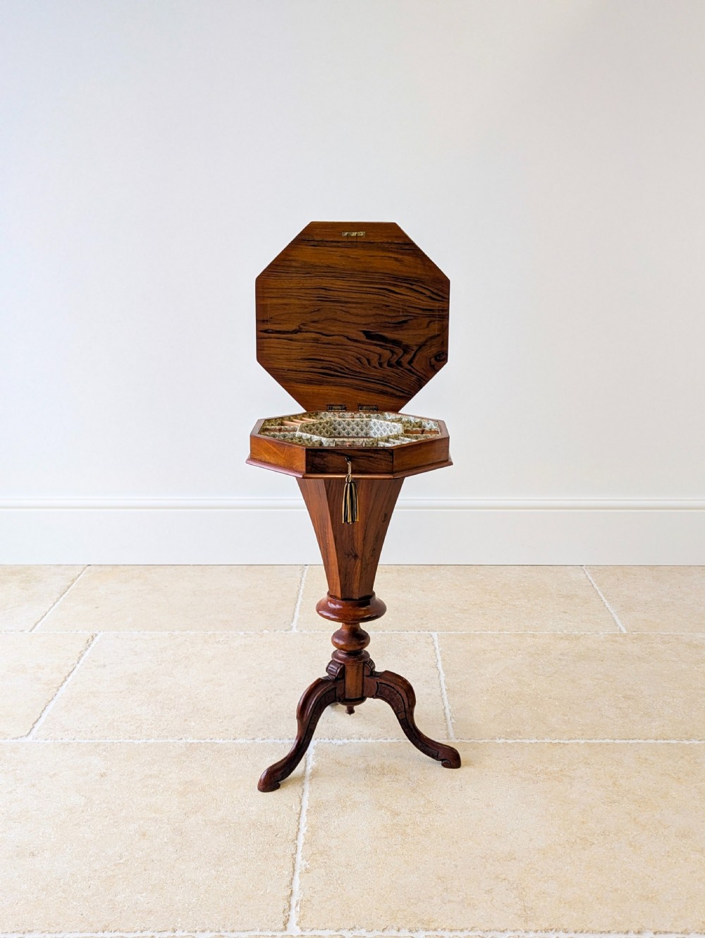 Antique Victorian Walnut Octagonal Sewing Table c.1860 View V