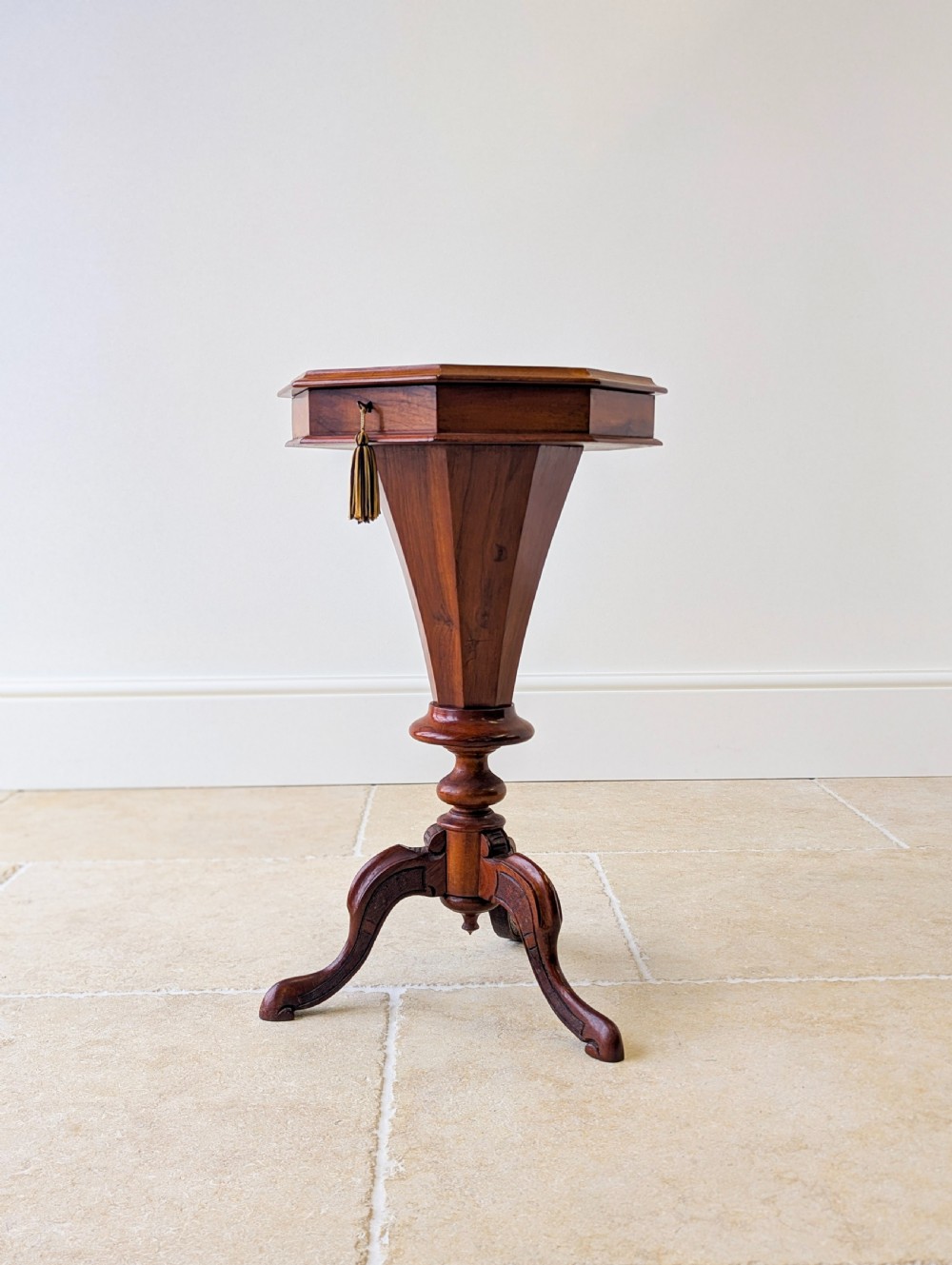 Antique Victorian Walnut Octagonal Sewing Table c.1860 View IX