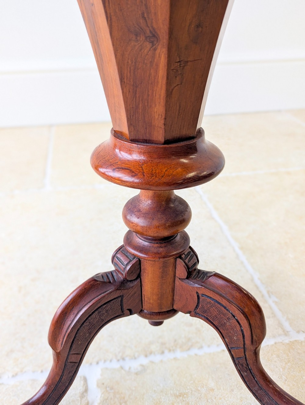 Antique Victorian Walnut Octagonal Sewing Table c.1860 View XI