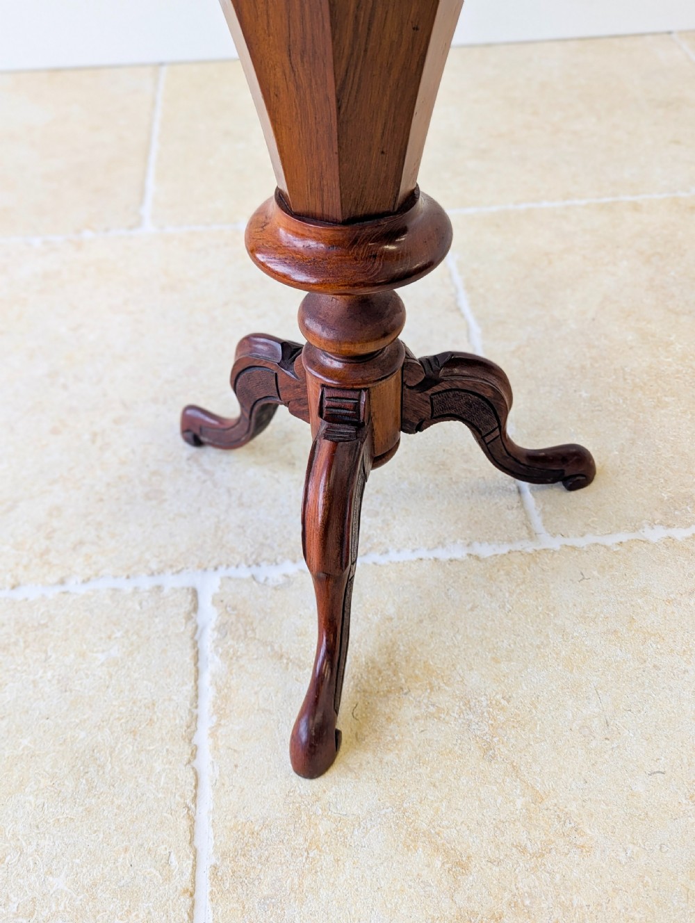 Antique Victorian Walnut Octagonal Sewing Table c.1860 View XVII