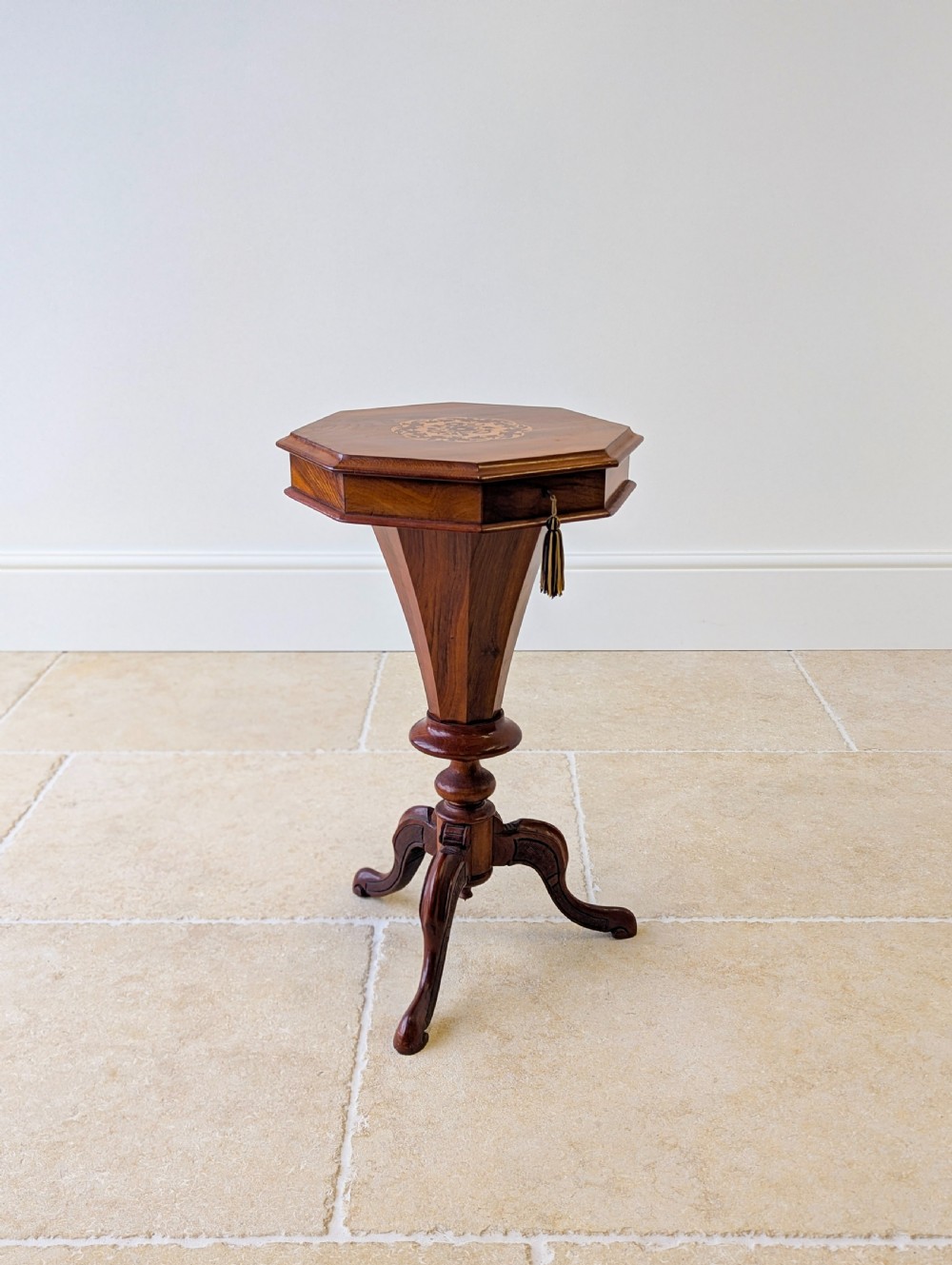 Antique Victorian Walnut Octagonal Sewing Table c.1860 View XVIII