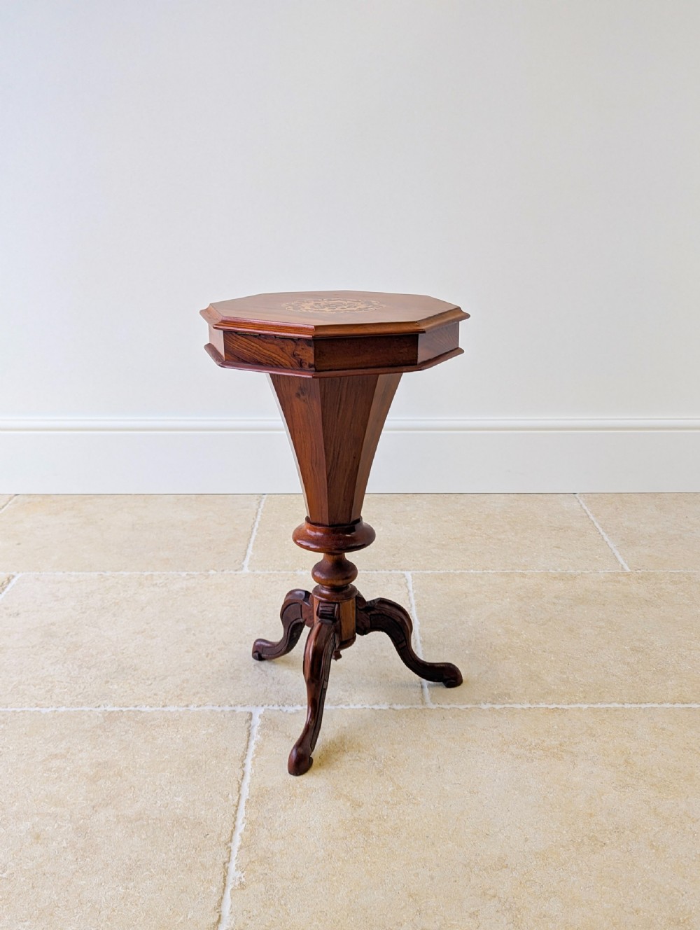 Antique Victorian Walnut Octagonal Sewing Table c.1860 View XX