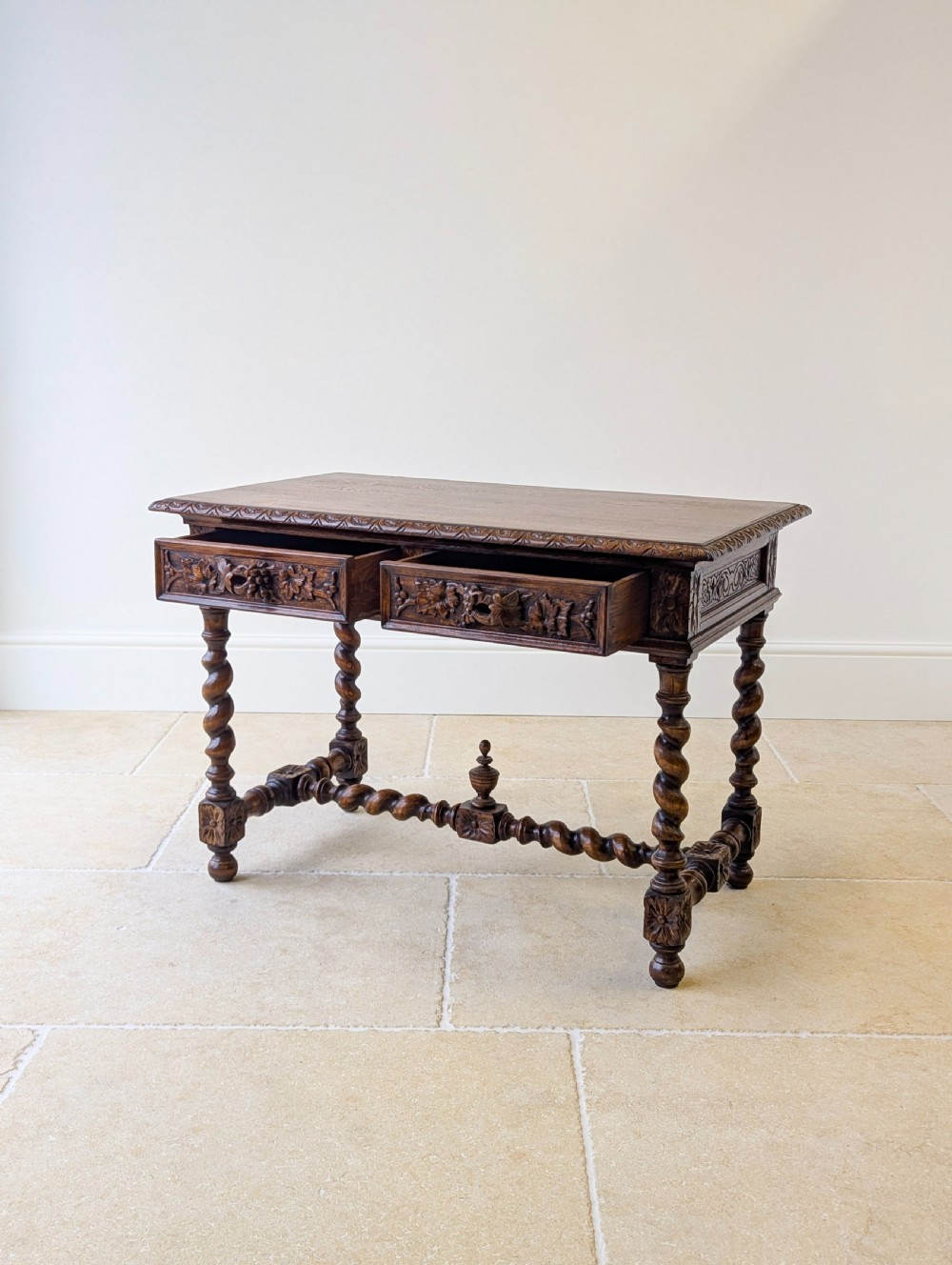 Antique Victorian Carved Oak Library Table c.1890 View III